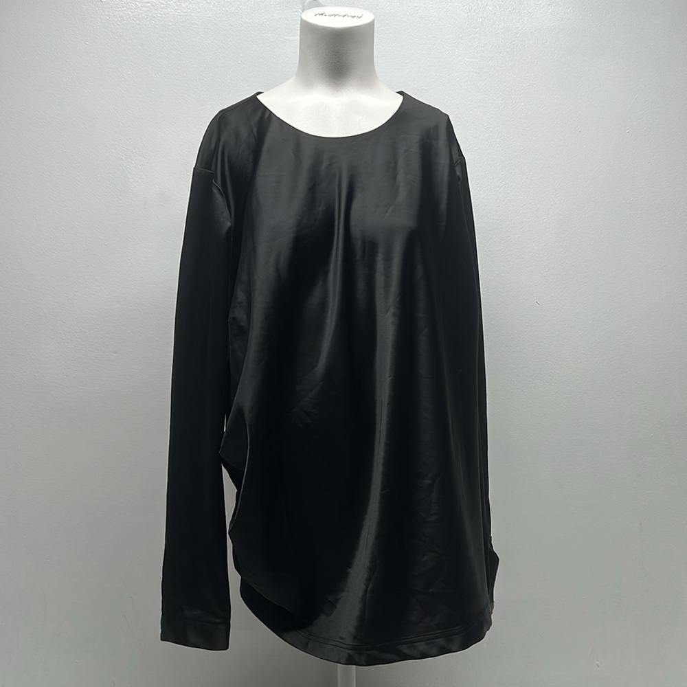 Universal Standard Lucina Blouse Satin Side Gathered Tie Top Black New Size 24 *